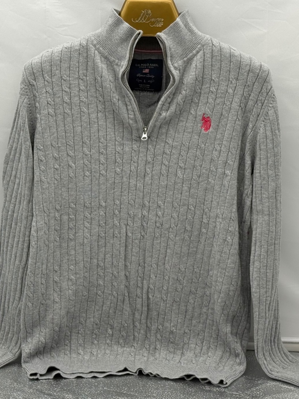US Polo Association Cable-Knit Quarter-Zip Sweater - Large